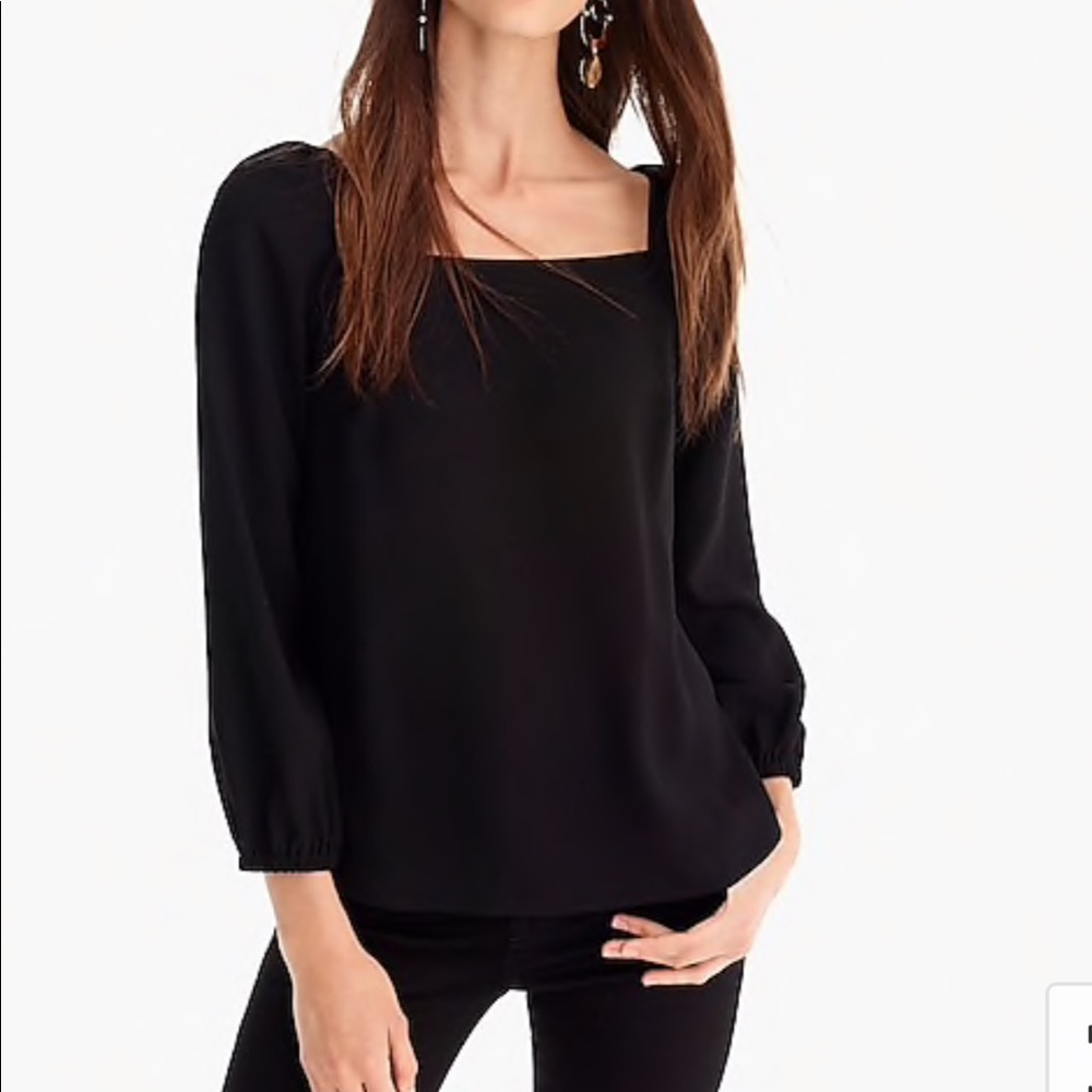 J.Crew Square-neck long-sleeve top in 365 crepe